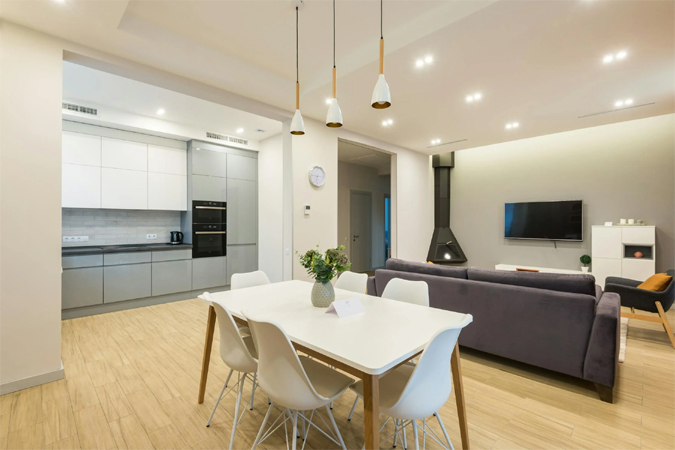 open kitchen into dining room