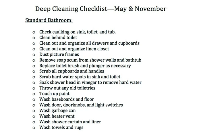 Deep Clean Bathroom Checklist