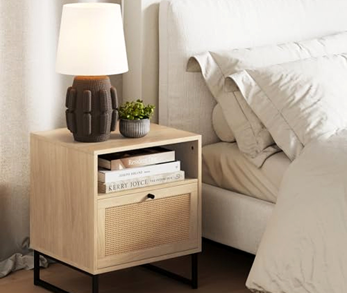 Nathan James Rattan Nightstand: Stylish wood accent table