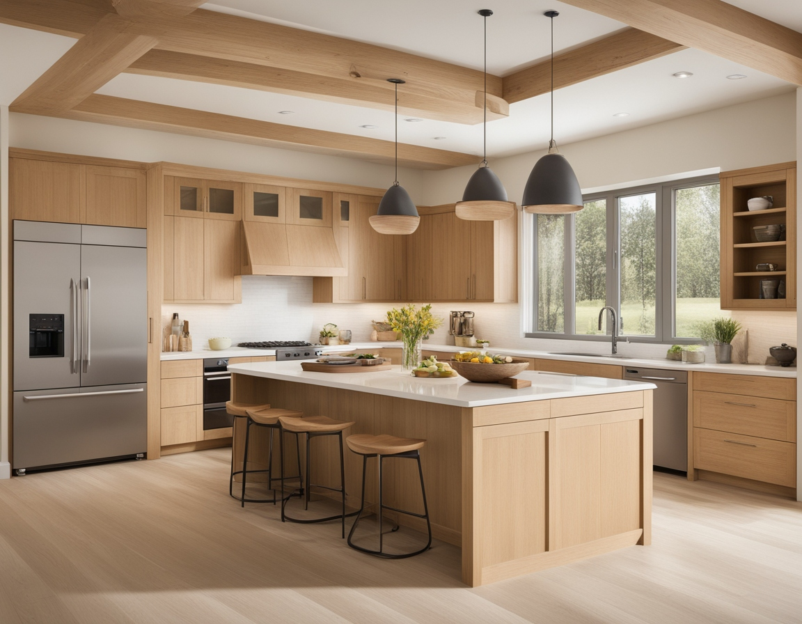 White oak kitchen cabinets with natural finish and modern farmhouse style